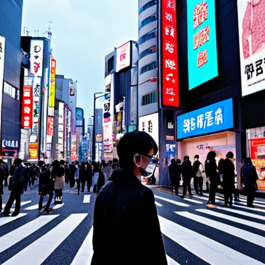 **

A bustling Shibuya street scene, but with digital projections overlaid onto real buildings and pedestrians. IoT sensors subtly visible on lampposts and storefronts. AR glasses worn by some pedestrians, displaying information about nearby shops and products. The overall mood is vibrant and futuristic, highlighting the fusion of the physical and digital worlds. Capture the energy of Tokyo with a modern twist, emphasizing data flow and augmented reality.

**