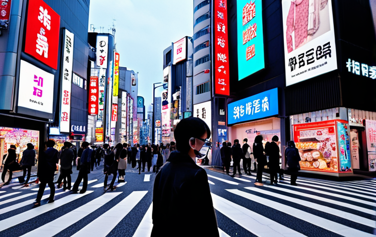 **

A bustling Shibuya street scene, but with digital projections overlaid onto real buildings and pedestrians. IoT sensors subtly visible on lampposts and storefronts. AR glasses worn by some pedestrians, displaying information about nearby shops and products. The overall mood is vibrant and futuristic, highlighting the fusion of the physical and digital worlds. Capture the energy of Tokyo with a modern twist, emphasizing data flow and augmented reality.

**
