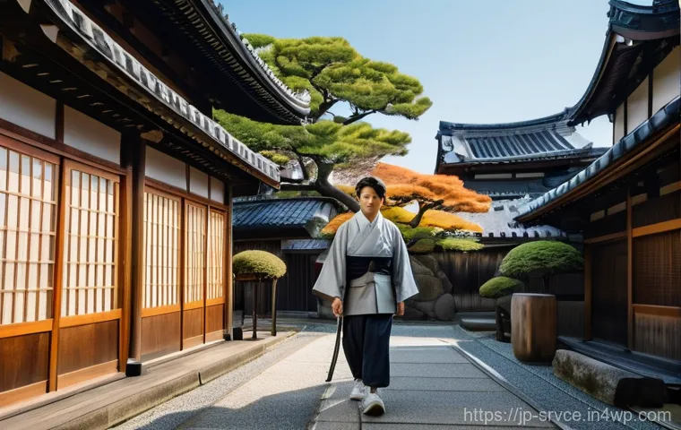 역메타버스 서비스의 인사이트 도출 - A vibrant, sunlit street in a historic Japanese city, bustling with casually dressed pedestrians. In...