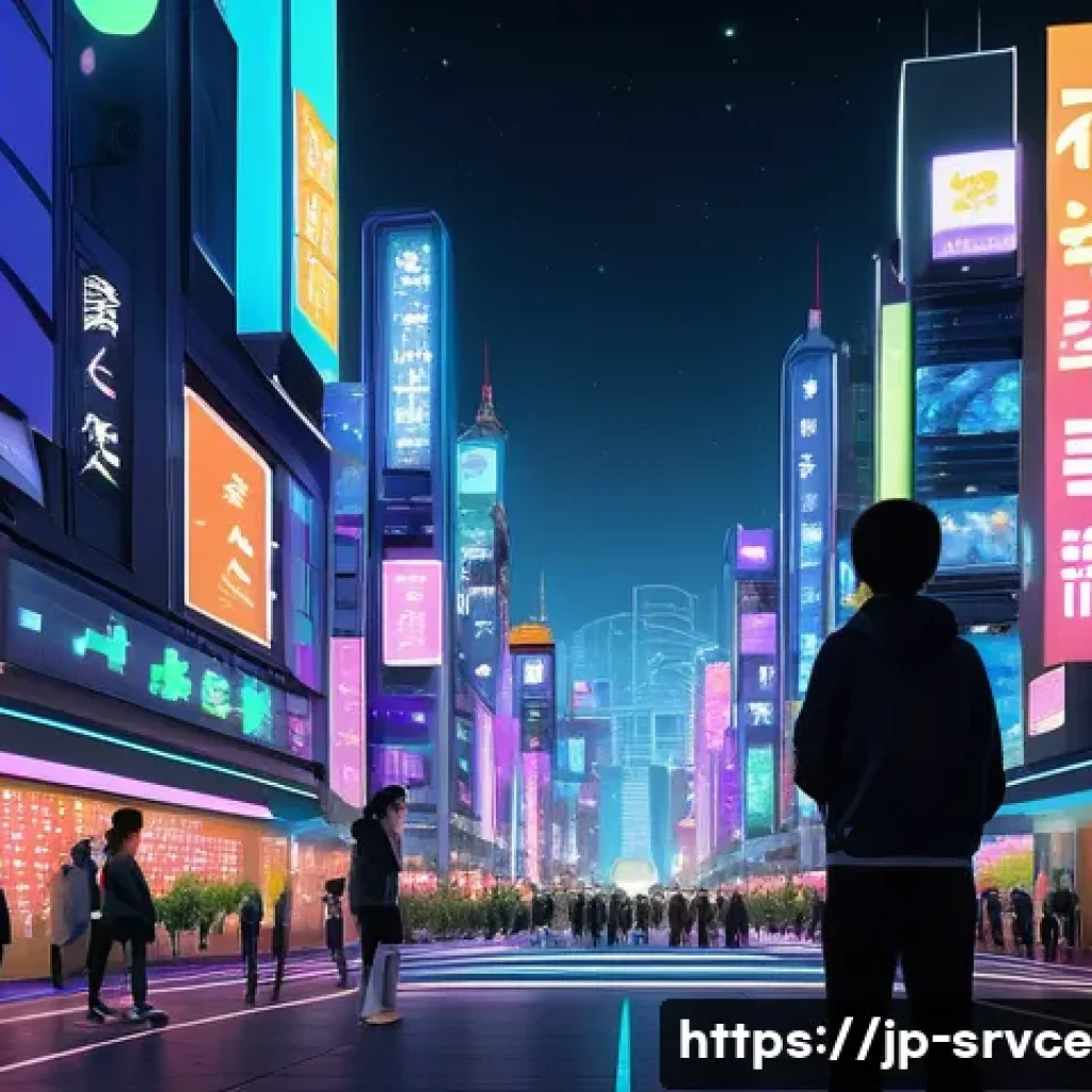 역메타버스 서비스의 고객 피드백 활용법 - A vibrant and futuristic reverse metaverse scene featuring diverse Japanese users engaging in a live...