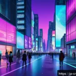역메타버스 서비스와 가상 현실의 차이 - A futuristic urban cityscape showcasing the concept of reverse metaverse technology: real-time digit...